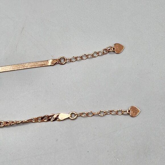 Rose Gold Tone Sterling Silver Bracelet Set 4 Chains Heart Charms 925 Italy NEW - Picture 8 of 12